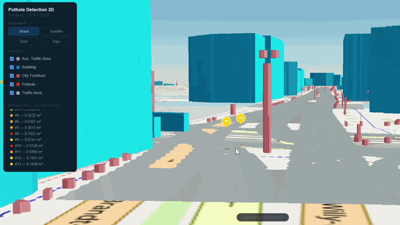 Preview of automated pothole detection on street-level imagery enriching a semantic 3D city model